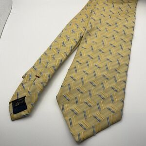 Ermenegildo Zegna Silk Tie Yellow Blue Geometric Pattern Mens Luxury